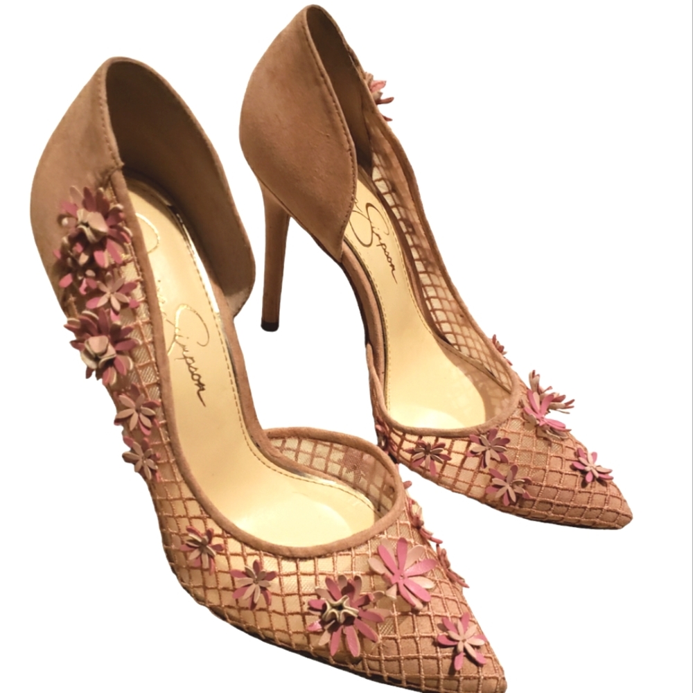 EUC Jessica Simpson pump shoes pink flowers